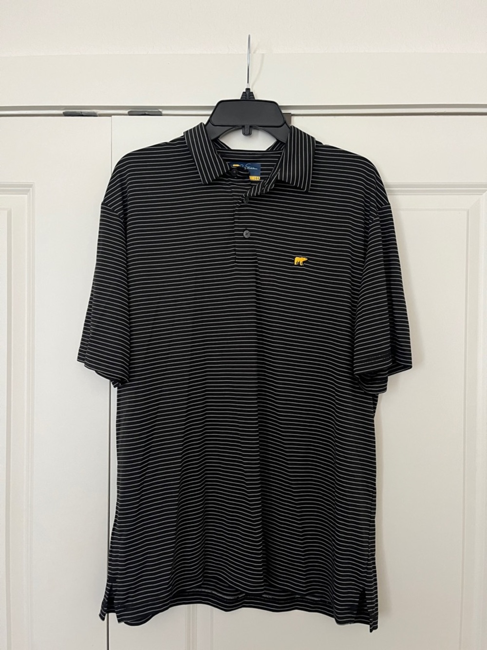 Jack Nicklaus Golf Black Striped Polo Shirt with Yellow Logo - Men